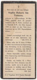 Sophia Huberta Ida Tetteroo 1909 Den Haag + 1930 Rijswijk, Verzamelen, Bidprentjes en Rouwkaarten, Verzenden, Bidprentje