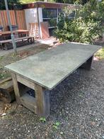 Het stenen tafelblad is 220x100x3,5. Er zi, Ophalen, Gebruikt, Rechthoekig, Hout