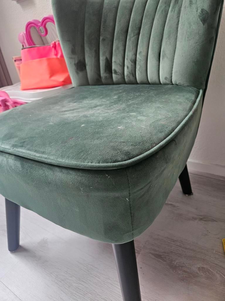 SCHELPSTOEL GROEN | SUEDE LOOK, Eenpersoons, 75 tot 100 cm, Ophalen of Verzenden, Zo goed als nieuw