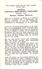 Dietvorst Helena C. B. 1884 Berg en op Zoom-1966 Brunssum, Verzamelen, Bidprentjes en Rouwkaarten, Ophalen of Verzenden