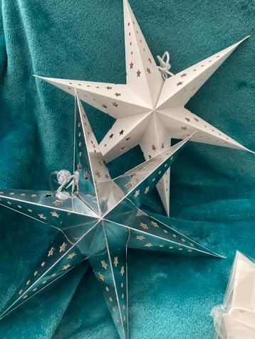 4 kerststerren Nieuw retro papieren 30cm ster zilver wit beschikbaar voor biedingen