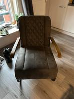 Fauteuil grijs met houten armleuning, Huis en Inrichting, Fauteuils, Ophalen, Zo goed als nieuw, 75 tot 100 cm, 50 tot 75 cm