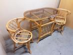 Bamboe /rotan set , 2 stoelen en tafel met glasplaat, Ophalen, Twee, Bruin, .