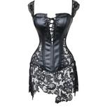 Zwarte kunstleren kanten korset jurk leren sexy bustier, Kleding | Dames, Verzenden, Nieuw, Zwart, Boven de knie