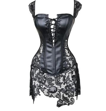 Zwarte kunstleren kanten korset jurk leren sexy bustier  beschikbaar voor biedingen
