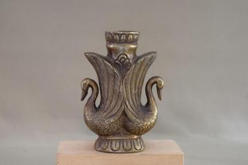 Koperen kandelaar twee zwanen  beschikbaar voor biedingen