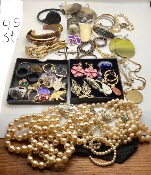 Vintage sieraden groot lot oude sieraden 45 stuks zilver etc, Sieraden, Tassen en Uiterlijk, Antieke sieraden, Overige typen, Zilver