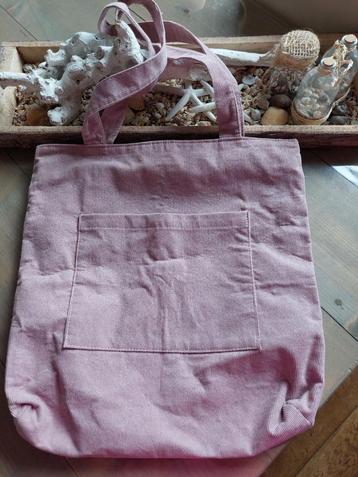 Roze corduroy schoudertas met rits &  beschermengeltje  zgan beschikbaar voor biedingen