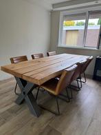 Unieke, Massief Eiken houten tafel met prachtig blad!, Huis en Inrichting, Tafels | Eettafels, Ophalen, 100 tot 150 cm, 200 cm of meer