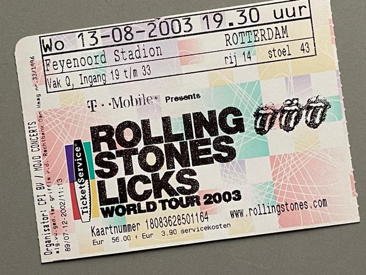 Toegangs ticket Rolling Stones Licks World Tour 2003  R'dam, Tickets en Kaartjes, Evenementen en Festivals, Eén persoon