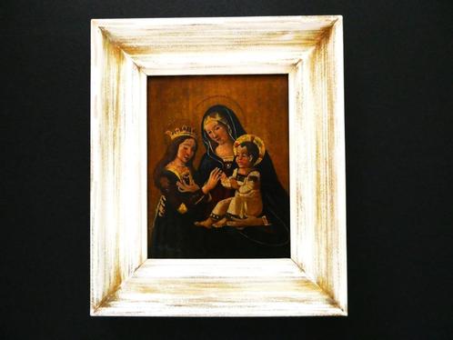 Aandoenlijk handgeschilderd icoon Anna te Drieën Maria Jezus, Antiek en Kunst, Antiek | Religie, Ophalen of Verzenden