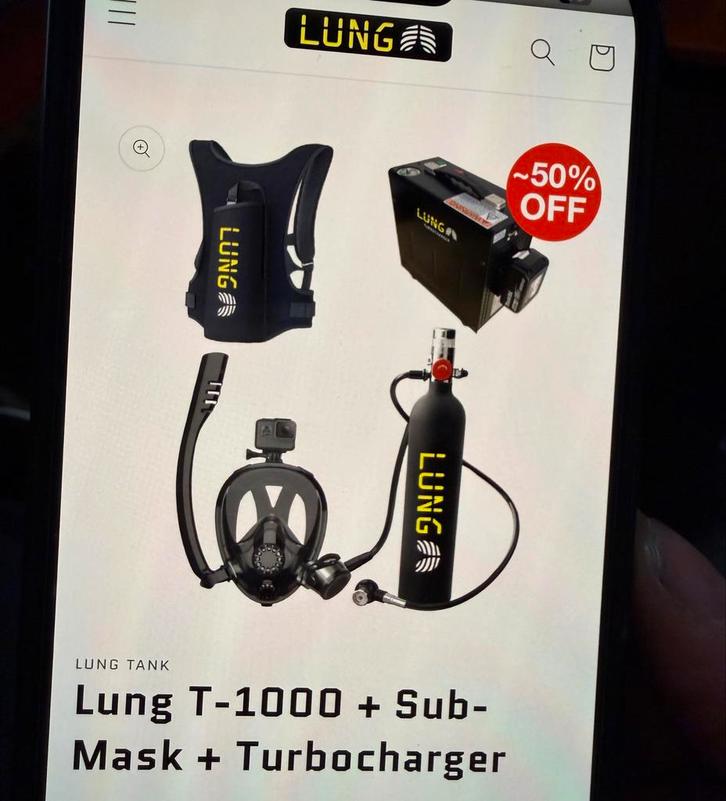 LUNG T-1000 ademset – Sub-Mask + Rugzak + Turbocharger, Watersport en Boten, Duiken, Nieuw, Duikbril of Snorkel, Ophalen of Verzenden