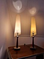 Hollywood Regency set lampen uit Spanje geperst papier, Minder dan 50 cm, Gebruikt, Hout, Ophalen