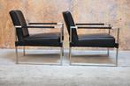 ZGAN! 2 zwarte leren Bert Plantagie Clark design fauteuils, Design, Bert plantagie, 75 tot 100 cm, Ophalen of Verzenden