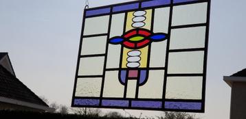 drieluik glas in lood ramen ( met brandschildering) beschikbaar voor biedingen