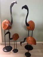Grote Flamingo / vogels  beelden metaal en hout 4 stuks, Ophalen of Verzenden, Zo goed als nieuw