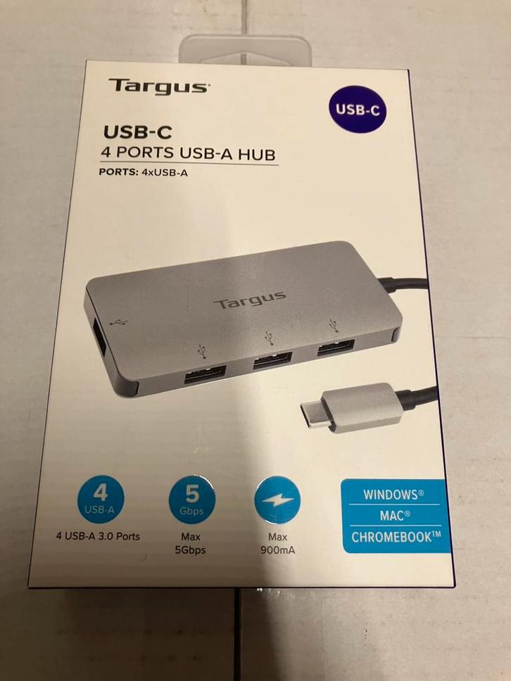Nieuw! Targus USB-C HUB naar 4x USB-A 3.0 5051794030341, Computers en Software, Dockingstations, Nieuw, USB-hub, Ophalen of Verzenden