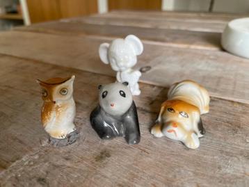 4 x klein stenen beeldje. Uil - Panda - Muis en Hond.    beschikbaar voor biedingen