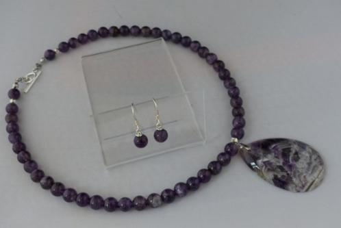 AMETHIST ketting/oorhanger-set, Sieraden, Tassen en Uiterlijk, Kettingen, Nieuw, Zilver, Paars, Met edelsteen, Met hanger, Verzenden