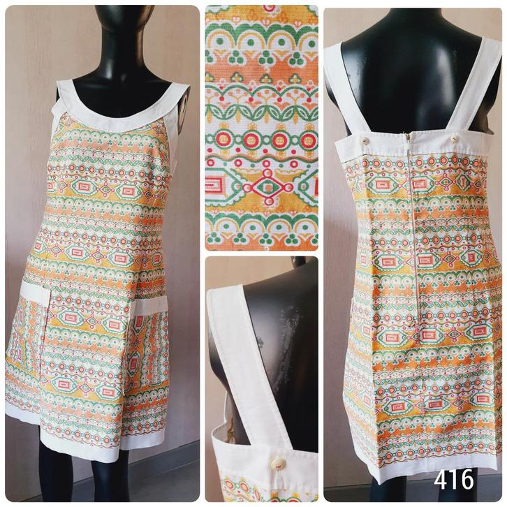 Leuke vintage katoenen luchtige zomerjurk mt 38, Kleding | Dames, Jurken, Zo goed als nieuw, Maat 38/40 (M), Oranje, Onder de knie