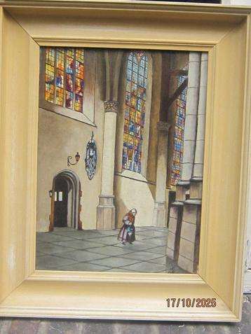 Olieverf Schild. Interieur Laurenskerk Rotterdam ??  beschikbaar voor biedingen