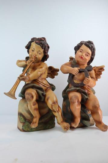 Set van Twee Vintage Cherubijn Beelden - Muzikale Engelen -  beschikbaar voor biedingen