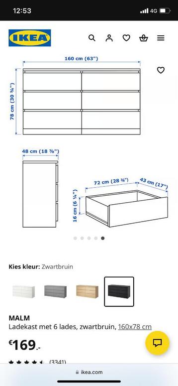 Ladekast zwartbruin ikea malm - afbeelding 4