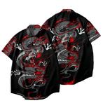 Draken overhemd 2 heren mannen eng japans zwart shirt draak, Verzenden, Nieuw, Zwart, Overige halswijdtes