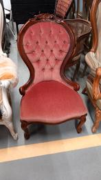 Klassieke Breistoel met Roze Bekleding, Hout, Ophalen of Verzenden, Eén, Rood