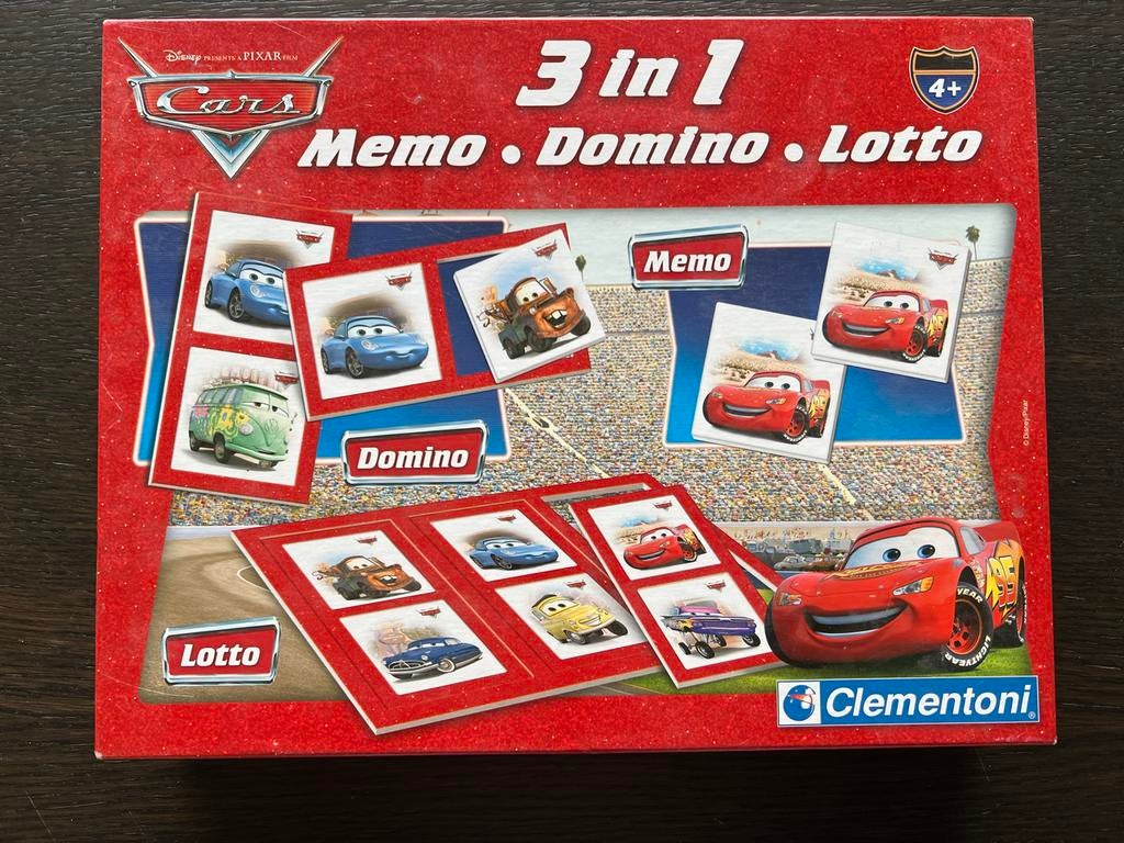 Disney Pixar Cars 3-in-1 Memo Domino Lotto Spel, Een of twee spelers, Ophalen of Verzenden, Gebruikt