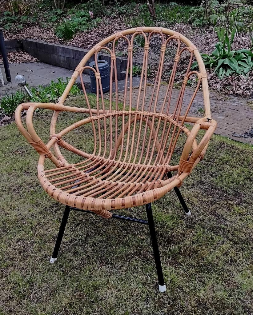 Vintage Rotan Rohe stoeltje + vintage dekje, Ophalen, Gebruikt, Rotan