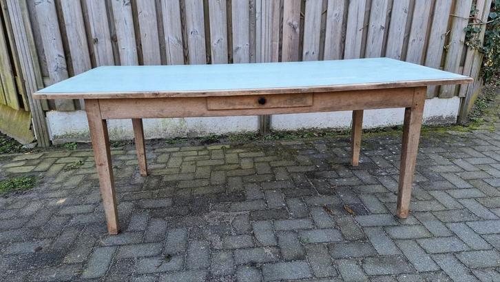 Vintage brocante eikenhouten tafel met formica blad, Doe-het-zelf en Verbouw, Werkbanken, Gebruikt, Ophalen