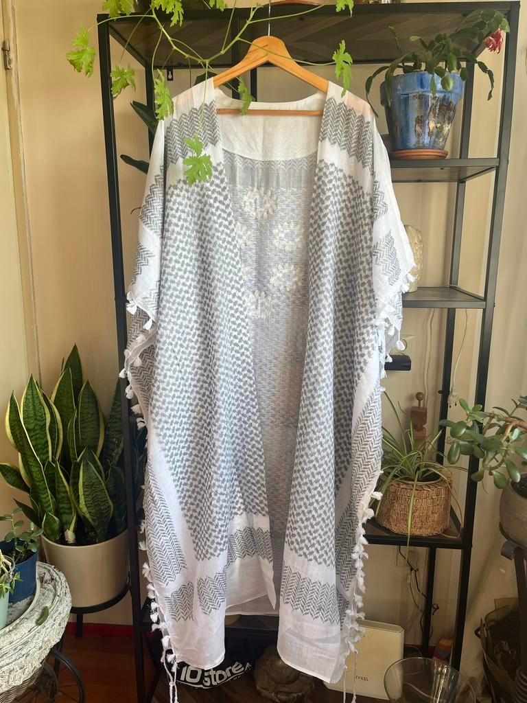 Handgemaakte Keffiyeh Abaya Cover-up - Uniek!, Ophalen of Verzenden, Nieuw, Wit, Onder de knie