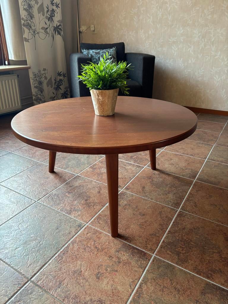 Ronde salontafel van kersenhout - 90 cm diameter, Huis en Inrichting, Ophalen, Gebruikt, Rond, 50 tot 100 cm