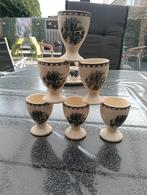 6 Eierdopjes met Hoge Voet - Landschap Decor, Antiek en Kunst, Antiek | Keramiek en Aardewerk, Ophalen of Verzenden