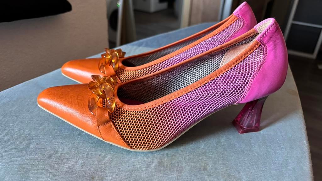 Roze/oranje pumps van Hispanitas, Ophalen of Verzenden, Zo goed als nieuw, Roze, Pumps