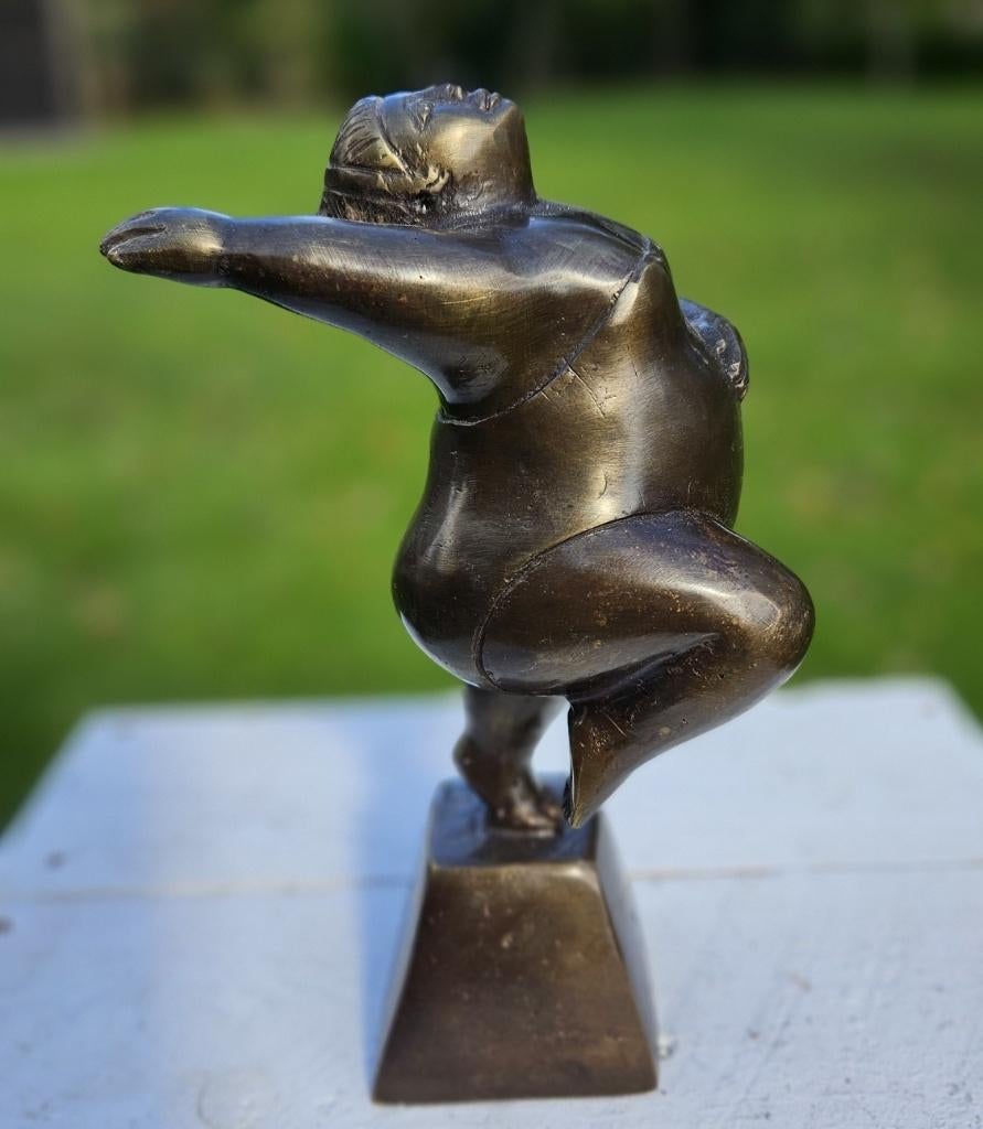 DIKKE DAME / bronzen beeld / armen omhoog, Ophalen of Verzenden, Handgemaakt, Brons