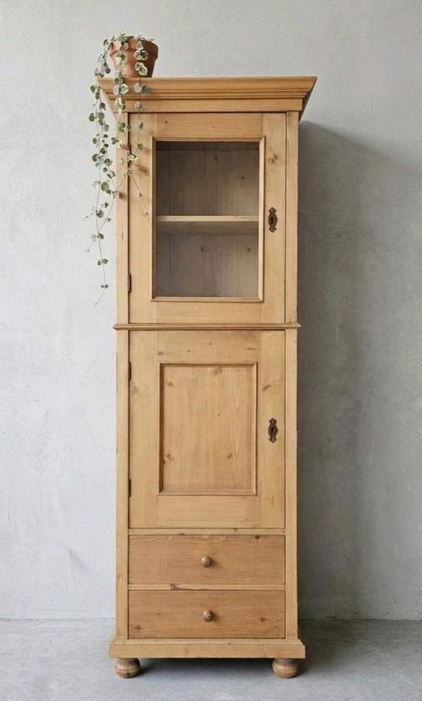 Antieke brocante grenen eendeurskast vintage smalle kast, Ophalen of Verzenden