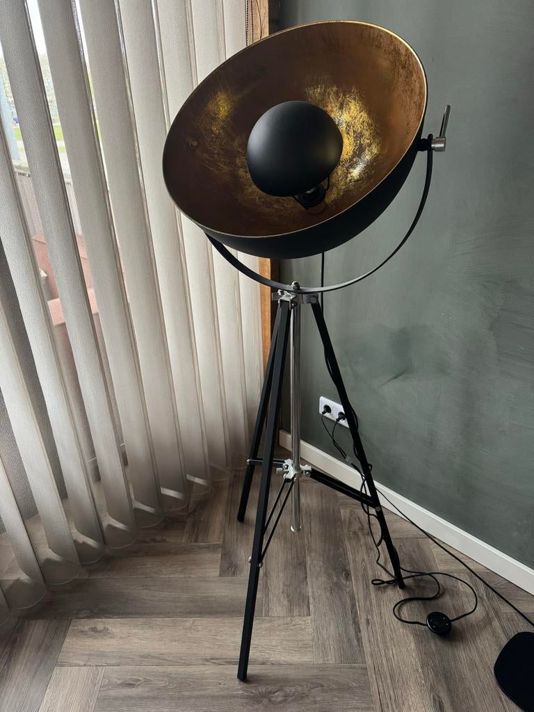 Industriële vloerlamp Golden Sun - Zwart/Goud, Ophalen, Zo goed als nieuw, Metaal, 150 tot 200 cm