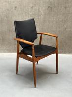 Mid-Century Modern Fauteuil - Teak & Skai - Jaren '60, Huis en Inrichting, Stoelen, Gebruikt, Zwart, Ophalen of Verzenden, X