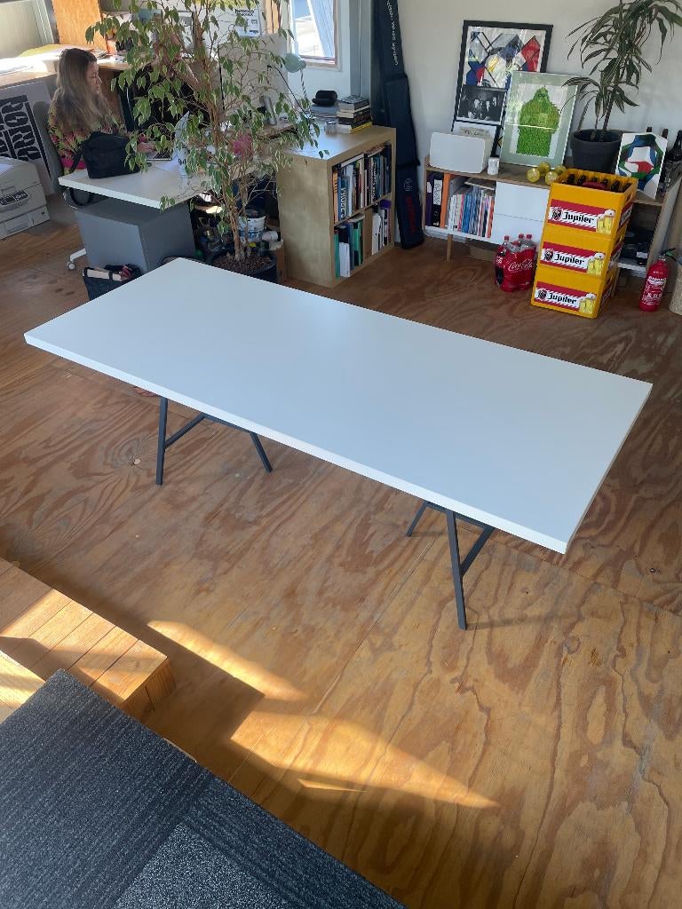 Bureaublad + schragen, Huis en Inrichting, Bureaus, Ophalen, Overige typen, Gebruikt, 200 cm