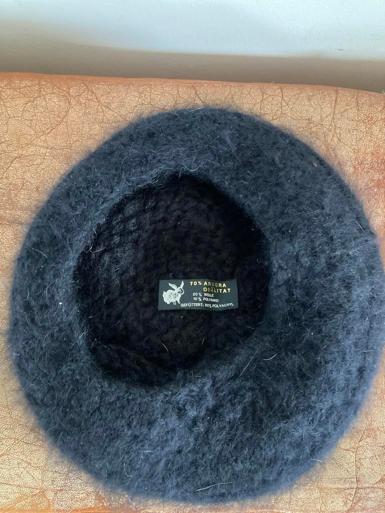 Vintage Zwarte Angora/Wol Baret uit de Jaren '80, Ophalen of Verzenden, Gedragen, One size fits all, Hoed