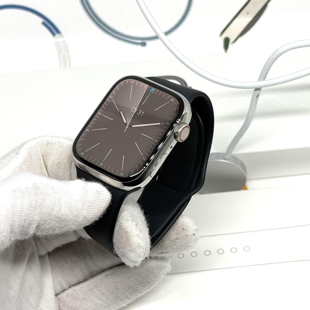 Apple Watch 8 RVS (zilver) 45MM /97% batt /krasvrij scherm /, Apple, Zo goed als nieuw, Support@apple.com, Apple Park Way, Cupertino, California