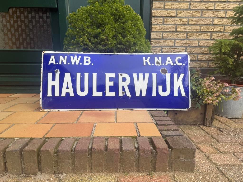 Oud emaille bord KNAC ANWB haulerwijk oldtimer auto garage, Ophalen, Gebruikt, Reclamebord