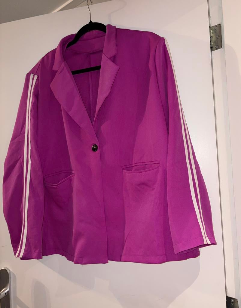 Fushia roze blazer met witte strepen maat xxl, Ophalen of Verzenden, Zo goed als nieuw, Maat 46/48 (XL) of groter, Roze