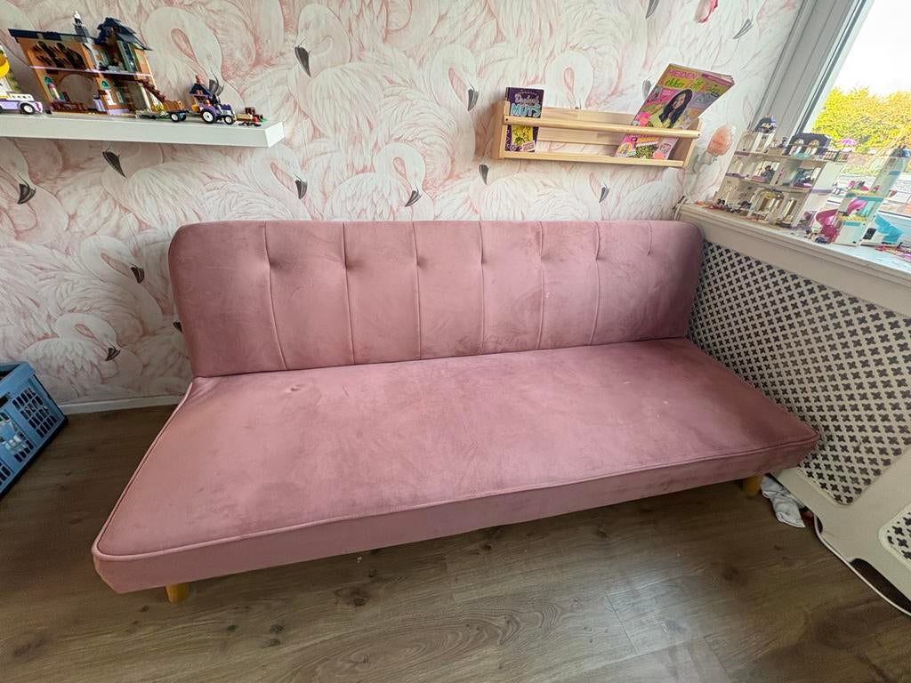 Roze fluwelen slaapbank - Modus, Ophalen, Gebruikt, 90 cm, 190 cm of minder