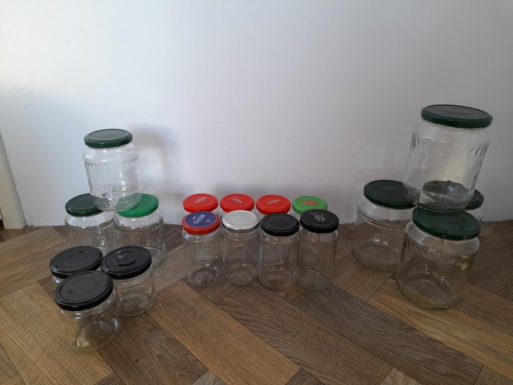 18 lege inmaakpotten inmaakpotjes RUILEN tegen iets lekkers, Huis en Inrichting, Keuken | Potten en Pannen, Ophalen, Glas, Pot, Bus of Blik