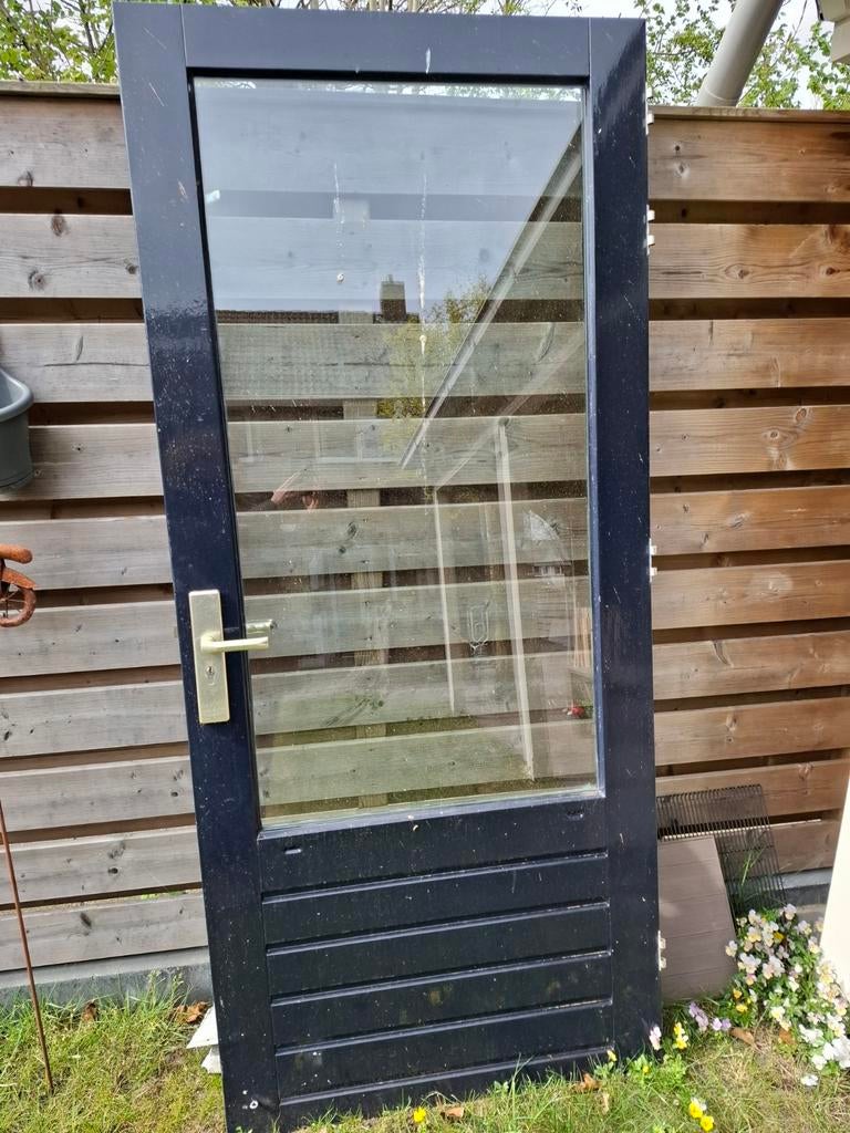 Buitendeur donkerblauw, Ophalen, Gebruikt, 80 tot 100 cm, Buitendeur