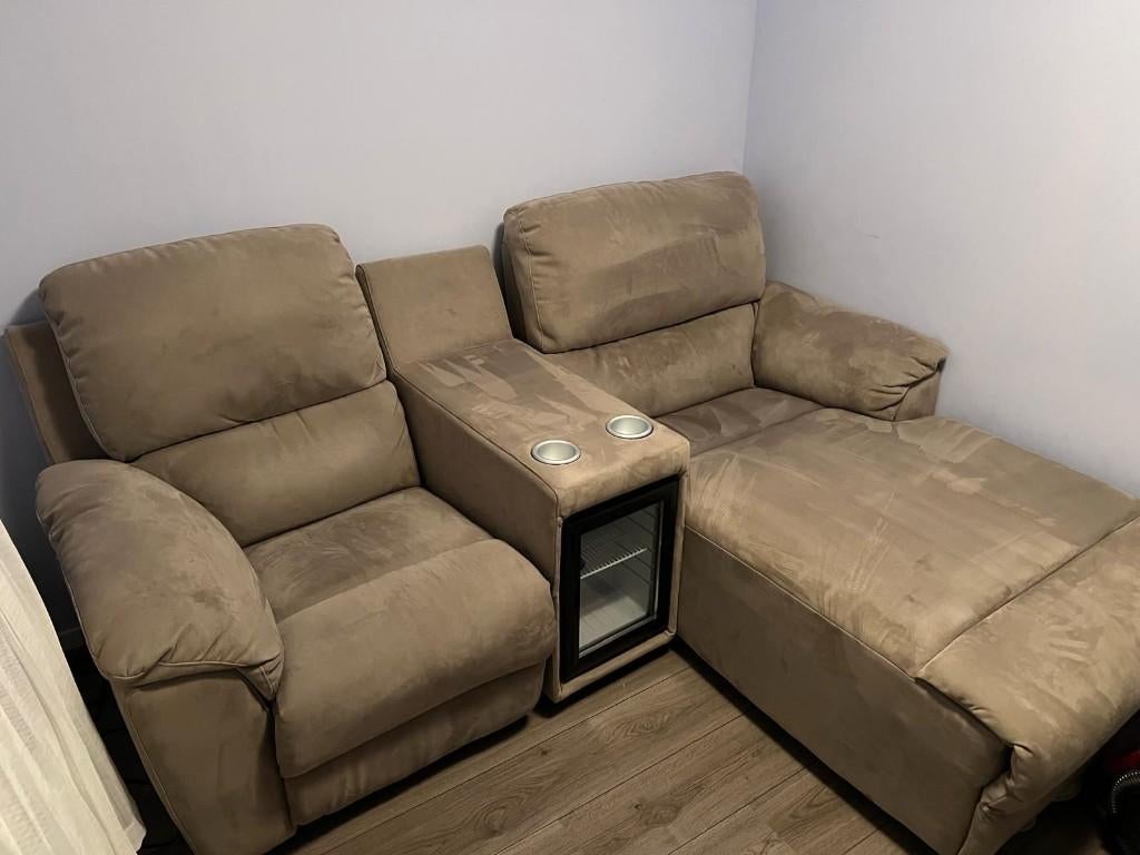 Luxe bioscoop bank met relaxfunctie, USB en mini koelkast, Ophalen, Relaxbank met elektrische functie, 150 tot 200 cm, Tweepersoons