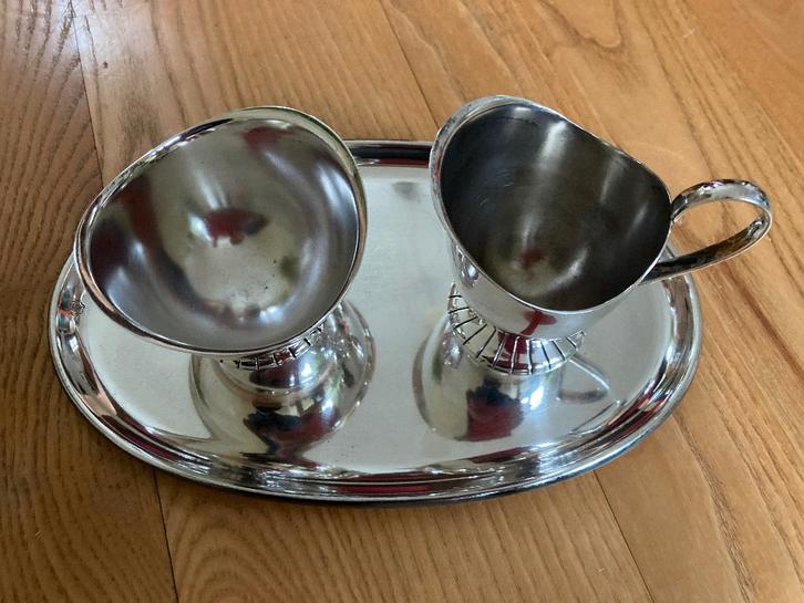 Suiker- melkkannetje op plateau verzilverd, Huis en Inrichting, Keuken | Servies, Gebruikt, Overige typen, Overige stijlen, Overige materialen